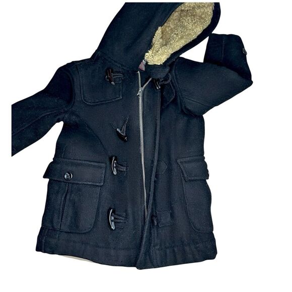 OLD NAVY Boys Hooded Black Wool Blend Toggle Zip Coat Size XS - Picture 3 of 6